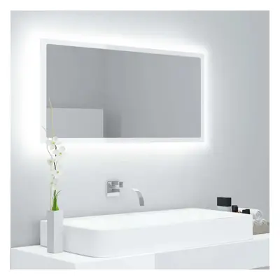 LED koupelnové zrcadlo bílé vysoký lesk 90x8,5x37 cm akrylové