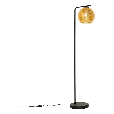 Designová stojací lampa černá se zlatým sklem - Bert