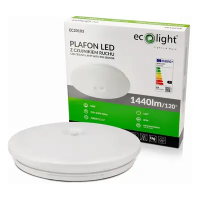 ECOLIGHT LED stropní svítidlo - PIR - 18W - IP44 - neutrální bílá