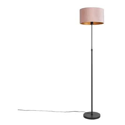 Stojací lampa černá s velurovým odstínem růžová se zlatem 35 cm - Parte