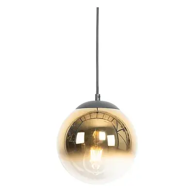 Art Deco závěsná lampa černá se zlatým sklem 20 cm - Pallon