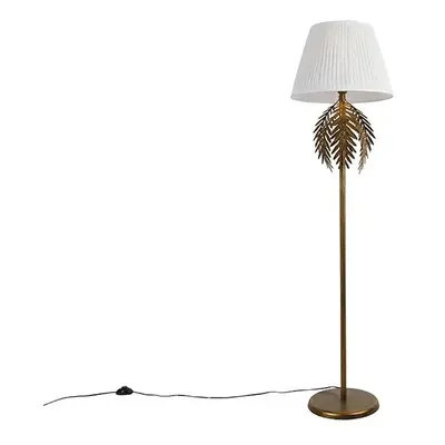 Vintage stojací lampa zlatá se skládaným odstínem bílá 45 cm - Botanica