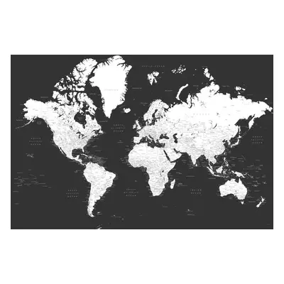 Mapa Black and white detailed world map with cities, Milo, Blursbyai