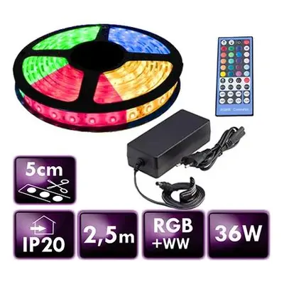 BERGE LED pásek - RGB+WW - SMD 5050 - 2,5m - 60LED/m - 14,4W/m - 1400L - IP20 - SADA