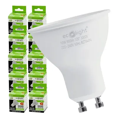 ECOLIGHT 10x LED žárovka - GU10 - 10W - 900lm - 3000k - teplá barva Eco Light