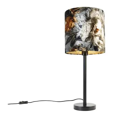 Moderní stolní lampa černá se stínidlem květiny 25 cm - Simplo