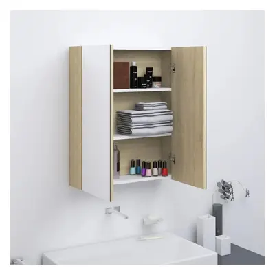 Koupelnová skříňka se zrcadlem 60x15x75 cm MDF bílá a dub