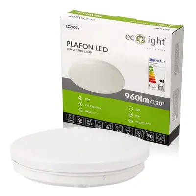 ECOLIGHT LED stropní svítidlo 12W IP44 neutrální bílá