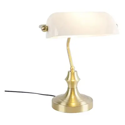 Klasická notářská lampa zlatá s opálovým sklem - Banker