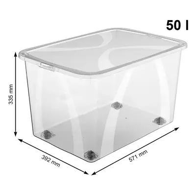 Úložný box, transparentní krabice s víkem, Rotho LONA, 57x39x34 (50l)