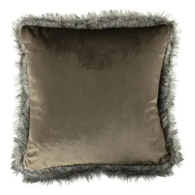 Taupe sametový polštář lemovaný kožešinou Copp - 45*45*10cm