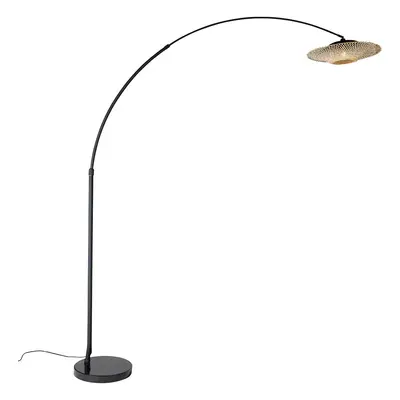 Moderní oblouková lampa černá s orientálním stínítkem a bambusovou konstrukcí 50 cm - XXL Rina