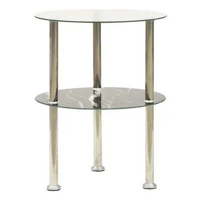 322789 vidaXL 2-Tier Side Table Transparent & Black 38 cm Tempered Glass