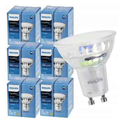 6x LED žárovka Philips GU10 - 4,9W - 550 Lm - studená bílá - CorePro Premium