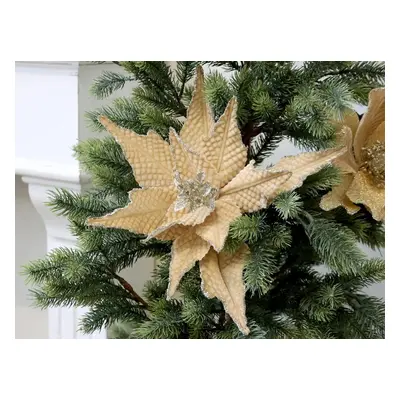 Jantarová vánoční ozdoba květina hvězda Poinsettia na klipu - 25*6 cm