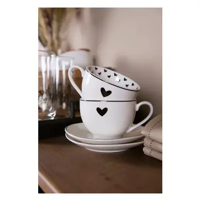 Porcelánový šálek s podšálkem se srdíčky Love Birds - 12*9*7 / Ø14*2 cm / 220 ml