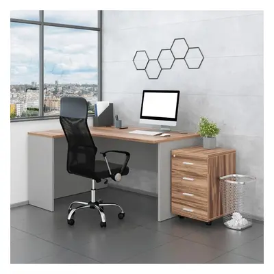 Sestava kancelářského nábytku SimpleOffice 2, 140 cm, levá, ořech vlašský / šedá