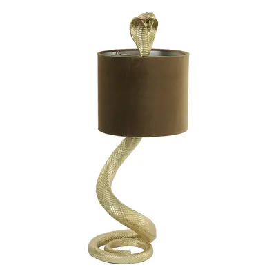 Zlatá stolní lampa va tvaru hada Snake s karamelovým stínidlem - 27*25*68cm / E27