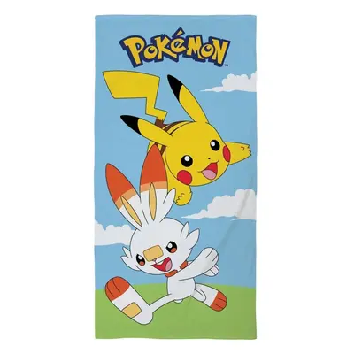 Plážová osuška Pokémoni Pikachu a Scorbunny - 100% bavlna - 70 x 140 cm