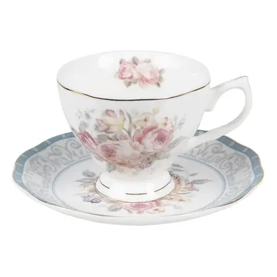 Porcelánový šálek s podšálkem Peony Rosé - Ø 10*8 / Ø 15*2 cm / 220 ml