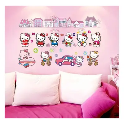 Živá Zeď Samolepka na zeď Hello Kitty s domečky