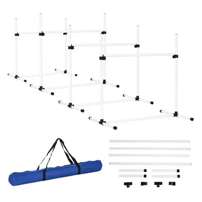 PawHut agility překážková sada pro výcvik psů 4 překážky slalomové tyče plastové bílé 99x65x94cm