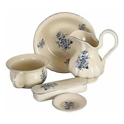 Porcelánový zámecký mycí set s indigo dekorem samostatný komplet 7 dílů