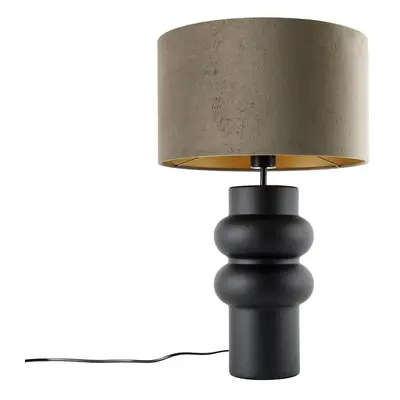 Designová stolní lampa sstínidlem zčerného sametu taupe se zlatem 35 cm - Alisia