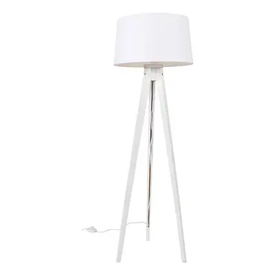 Moderní stojací lampa stativ bílá s odstínem lnu bílá 45 cm - Tripod Classic