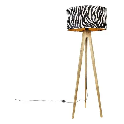 Vintage stojací lampa stínítko zebra design 50 cm - Tripod Classic