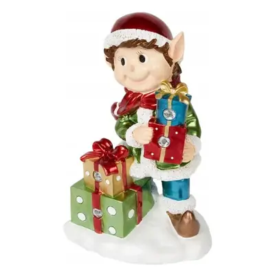 German Vánoční dekorace elf s dárky / 35 cm / LED osvětlení / pryskyřice