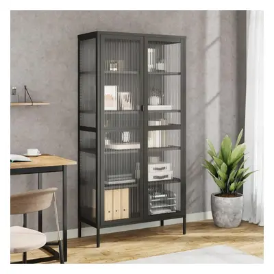 Highboard černý 85 x 40 x 180 cm sklo a ocel