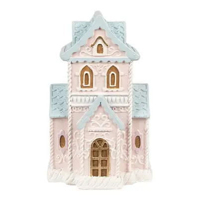 Růžovo-modrá svítící perníková chaloupka Gingerbread House - 10*8*16 cm