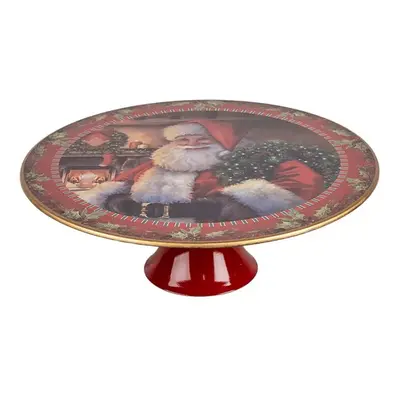 Červený vánoční plastový podnos na dort Santa Claus L - Ø 29*10 cm