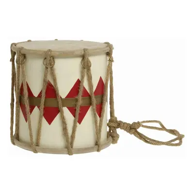 Červeno-bílý vánoční dřevěný buben s kůží Drum Vintage - Ø 17*16 cm