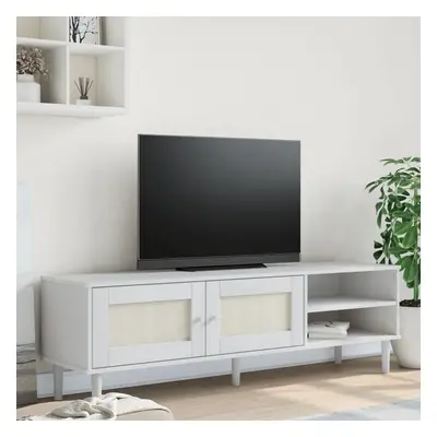 TV skříňka SENJA ratanový vzhled bílá 158 x 40 x 49 cm borovice