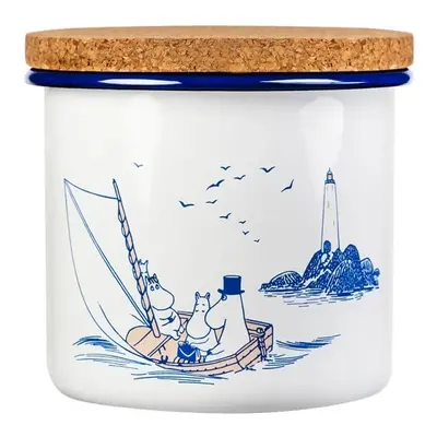 Dóza s víkem Moomins Sailors 1,3l, smalt-korek / bílo-modrá