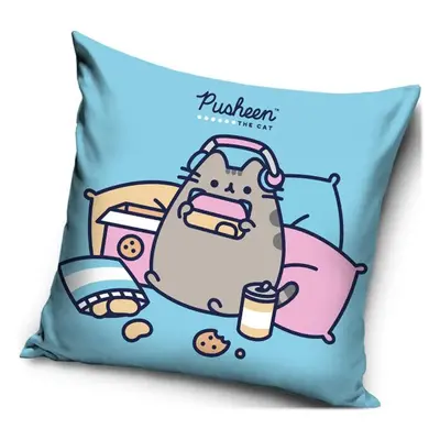 Dekorační polštář Kočička Pusheen - motiv Piknik v posteli - 40 x 40 cm