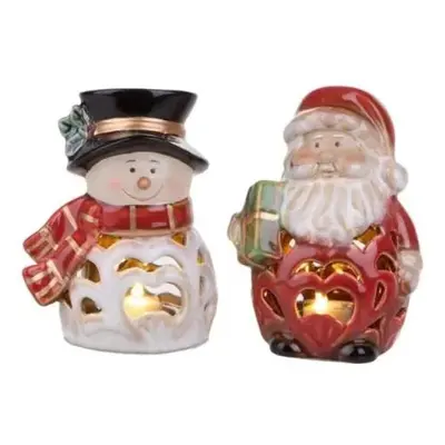 Porcelánové svítící figurky Sněhulák a Santa Claus 12cm BRANDANI