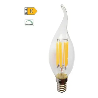 Diolamp LED Filament žárovka čirá Candle Flame CF35 5W/230V/E14/4000K/690Lm/360°/Dim