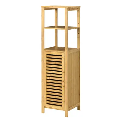 kleankin Badezimmerschrank höhevestellbar, Badschrank aus Bambus, Badezimmermöbel mit Schrank, z