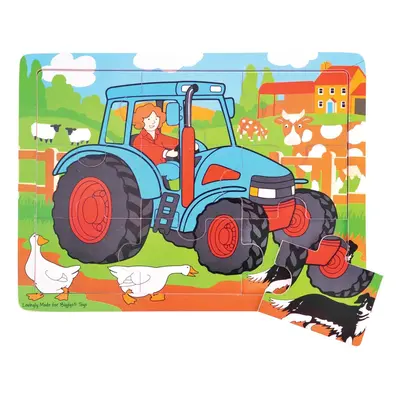 Bigjigs Toys Dřevěné puzzle - Traktor 9 dílků