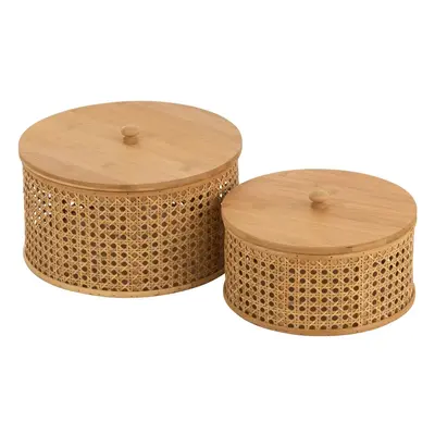 Set 2ks kulatých ratanových boxů s výpletem Rattan Boom - Ø 31*19cm