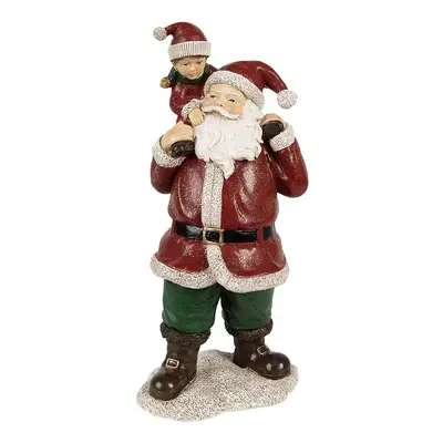 Červená vánoční dekorace socha Santa s chlapcem - 11*8*23 cm