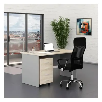 Sestava kancelářského nábytku SimpleOffice 1, 140 cm, dub světlý / šedá