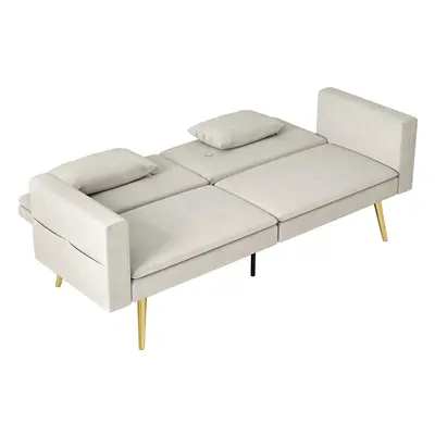 HOMCOM Schlafsofa, Schlafcouch mit Verstellbar Rückenlehne, Seitentasche, Gepolstert 2er-Sofa mi