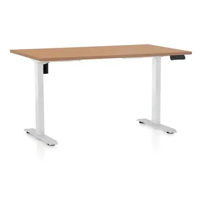 Výškově nastavitelný stůl OfficeTech B, 120 x 80 cm, bílá podnož, buk