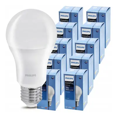 10x LED žárovka Philips E27 - 10W - 1055 lm - studená bílá 6500K - CorePro Premium A60