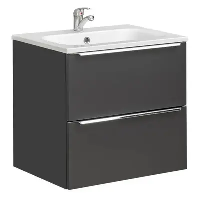 COMAD Závěsná skříňka s umyvadlem - CAPRI 820 black, šířka 60 cm, matná černá/zlatý dub