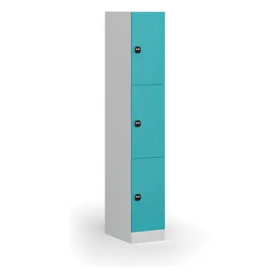 Šatní skříňka s úložnými boxy, 3 boxy, 1850 x 300 x 500 mm, RFID zámek, zelené dveře